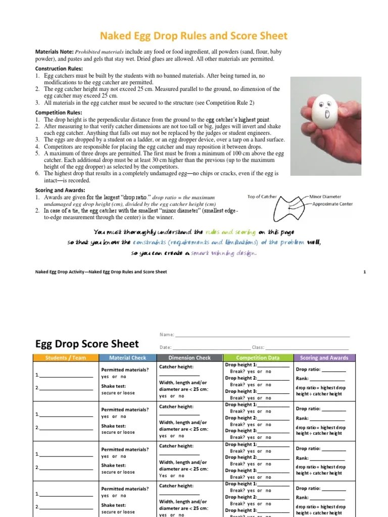 Egg Drop Rules and Score Sheet PDF Length Nature