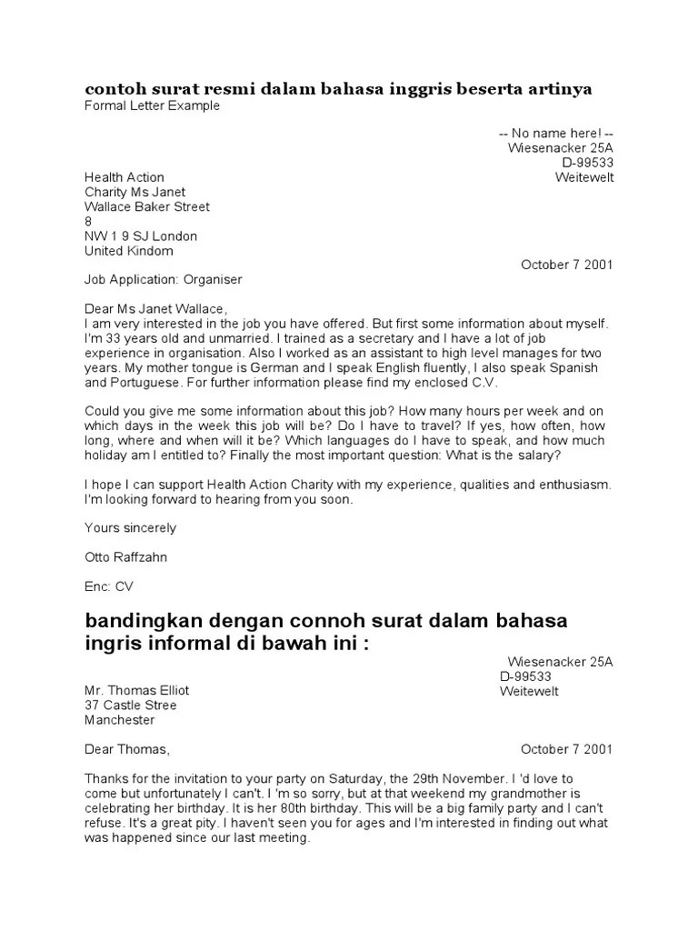 Contoh Surat Resmi Dalam Bahasa Inggris Dan Terjemahannya 13 Contoh