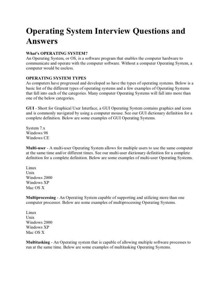 Operating System Interview Questions and Answers Thread
