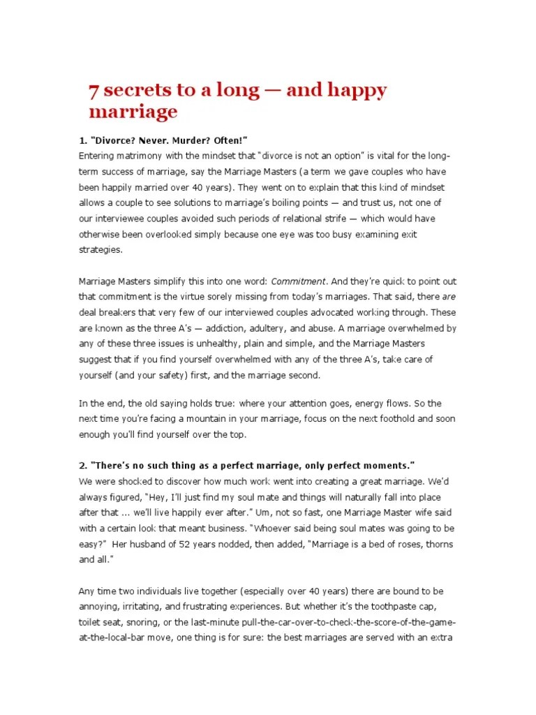 7 Secrets To A Long and Happy Marriage PDF Marriage Social
