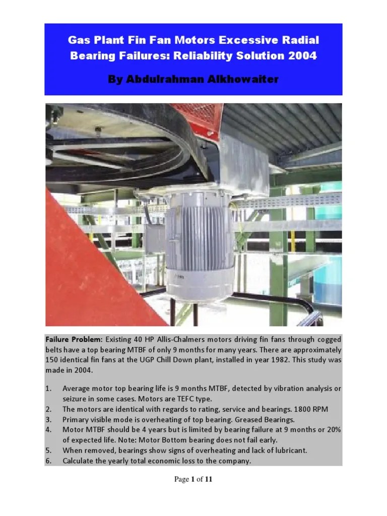 Root Cause Failure Analysis Gas Plant Fin Fan Motor Bearings