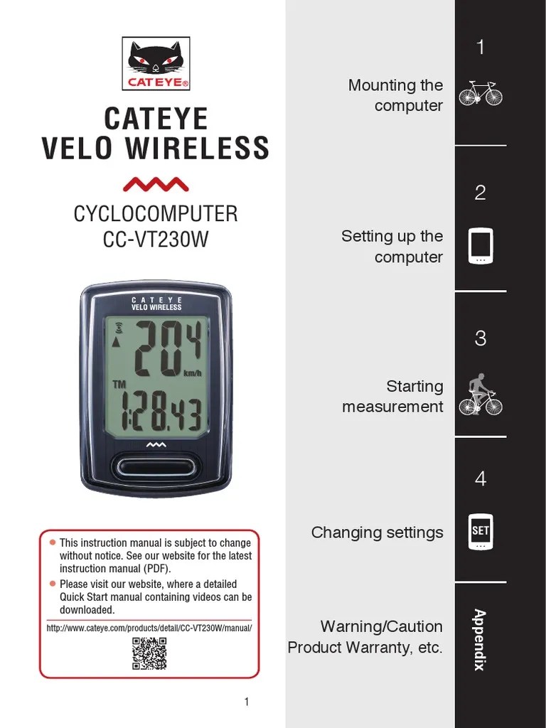 Cateye Velo Wireless: Cyclocomputer CC-VT230W | PDF | Calorie | Mode