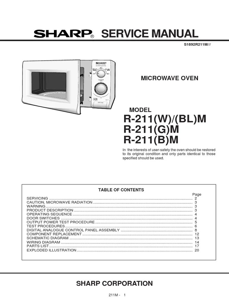 Sharp Microwave Oven Model R211 Service Manual Operating Procedures