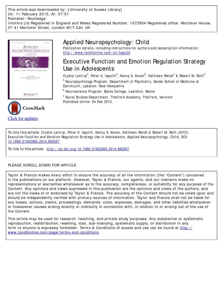 Executive Function and Emotion Regulation Strategy Use in