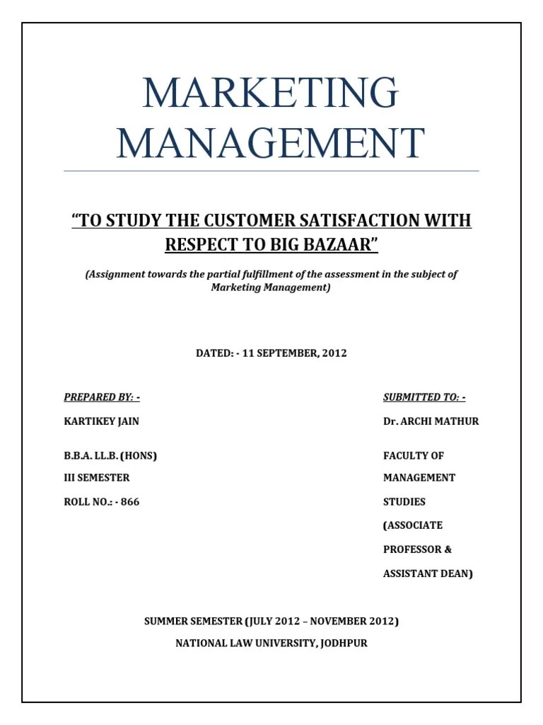 Big Bazaar Customer Satisfaction PDF Customer Satisfaction