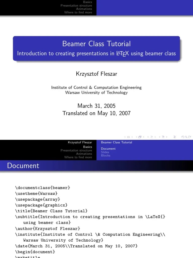Beamer Class Tutorial Introduction To Creating Presentations in L TEX