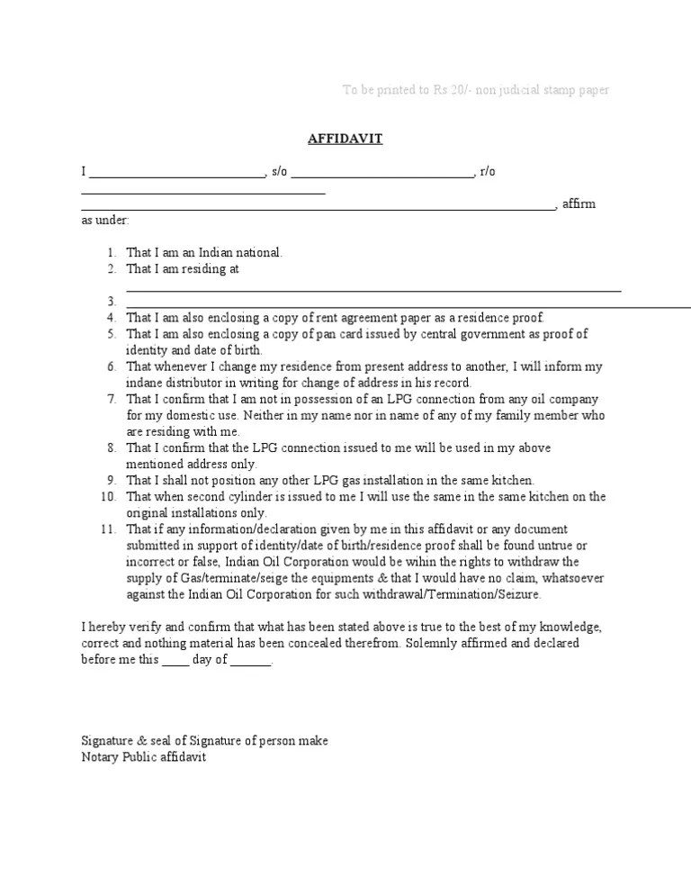 Gas Connection Affidavit PDF