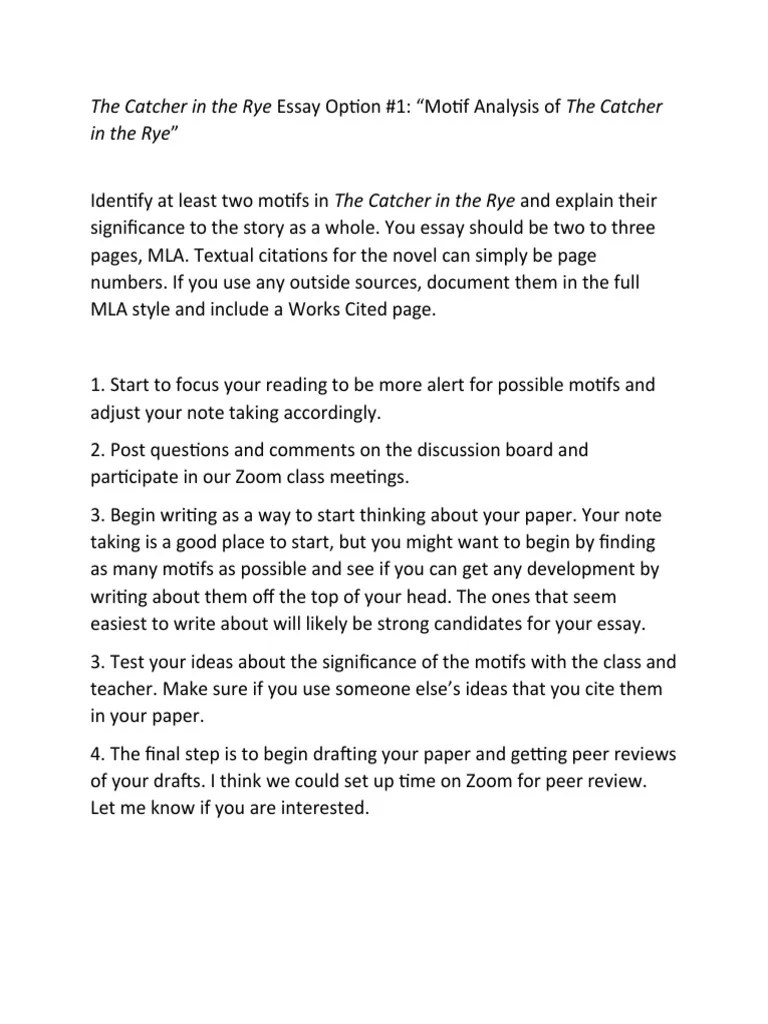 The Catcher in The Rye Essay Option 1 "Motif Analysis of The Catcher