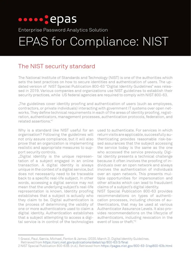 EPAS For Compliance NIST The NIST Security Standard PDF Password