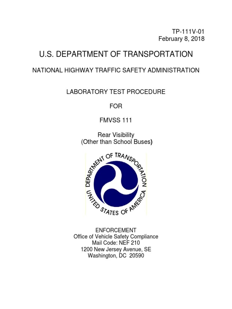Laboratory Test Procedure for FMVSS 111 Rear Visibility (Other than