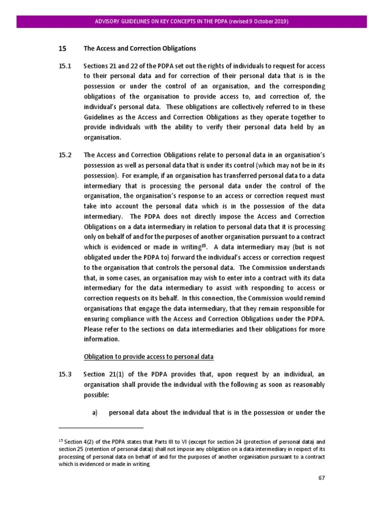 Guidance on Individual Rights to Access and Correct Personal Data under