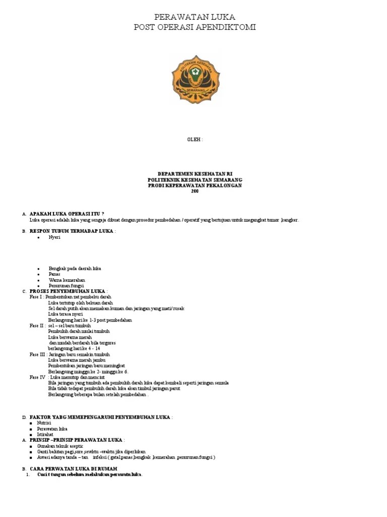 Perawatan Luka Post Operasi Apendiktomi Oleh