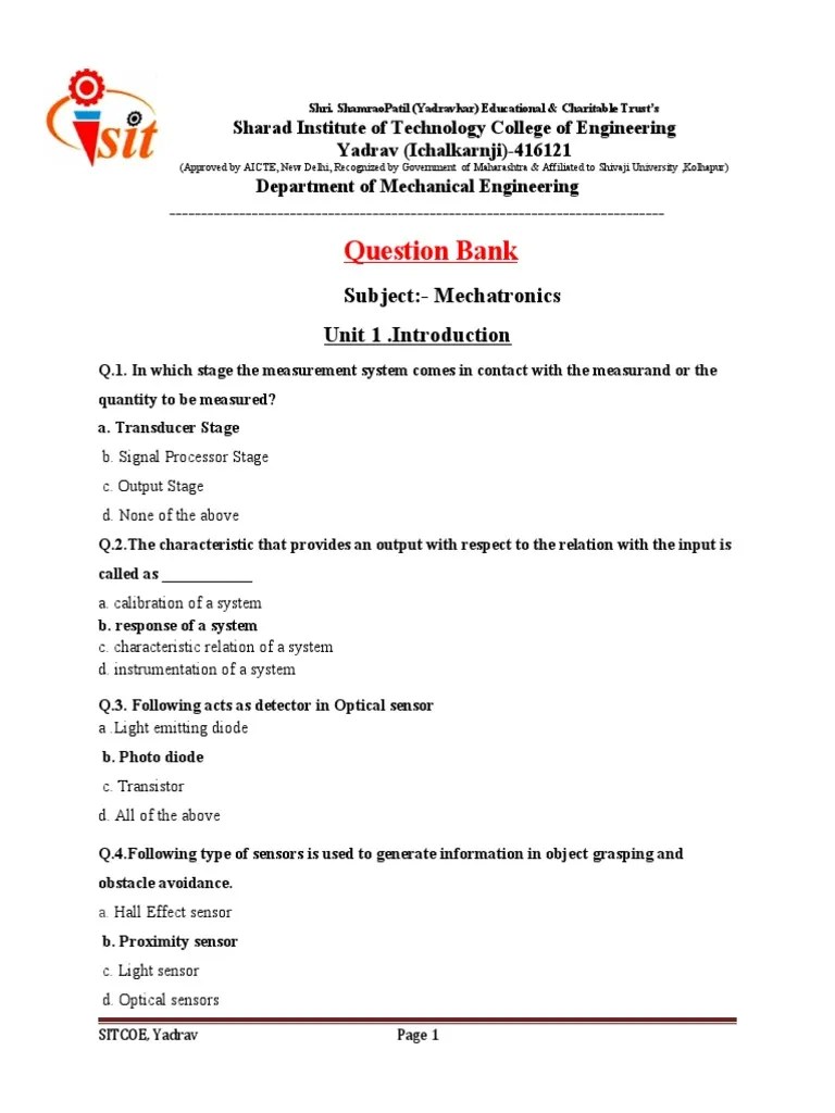 Mechatronics MCQ PDF Programmable Logic Controller Analog To