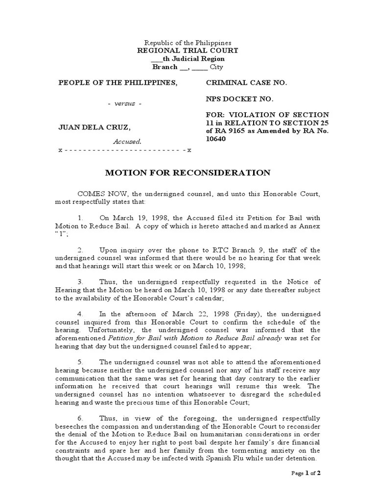 Motion For Reconsideration PDF Bail Prosecutor