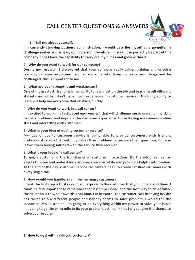 QUESTIONS & ANSWERS CALL CENTER by Teacher JP | PDF | Call Centre