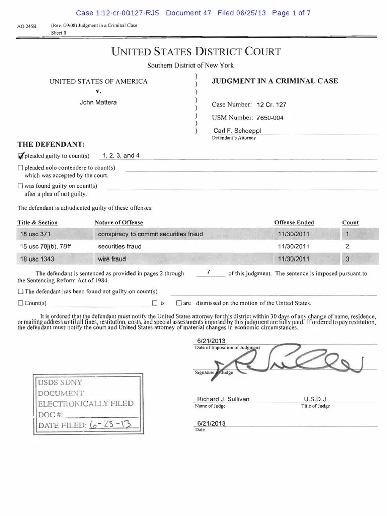 United States District Court Judgment in A Criminal Case PDF