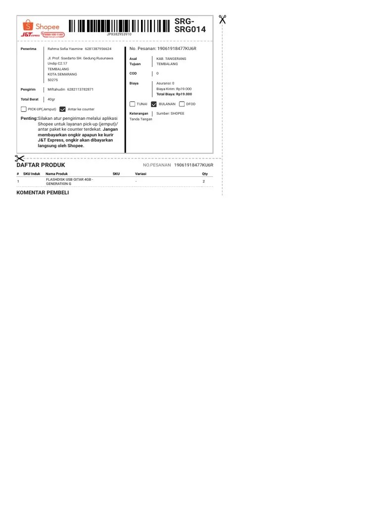 Shopee J&T Waybill PDF PDF