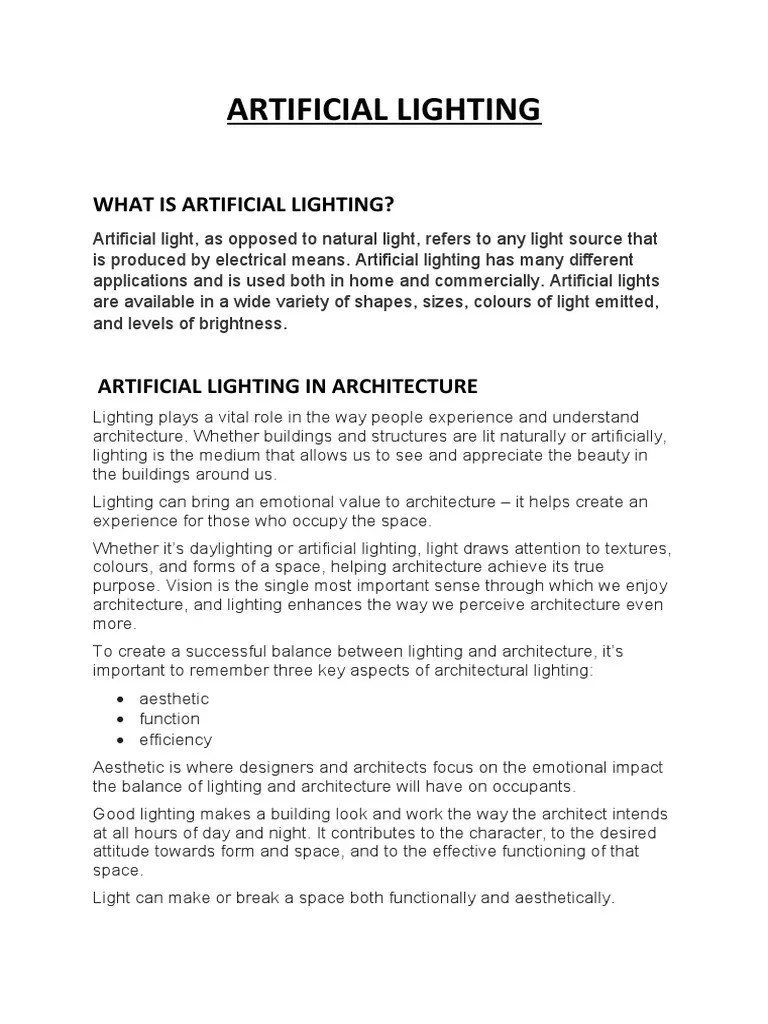 What Is Artificial Lighting? PDF