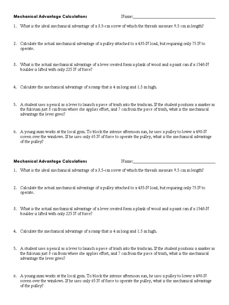 Calculating Mechanical Advantage: Solutions to Practice Problems