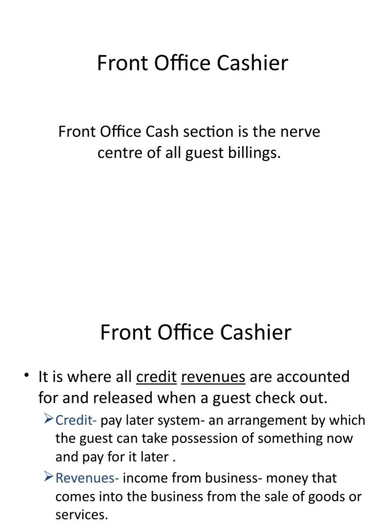 Front Office Cashier PDF Debits And Credits Cashier