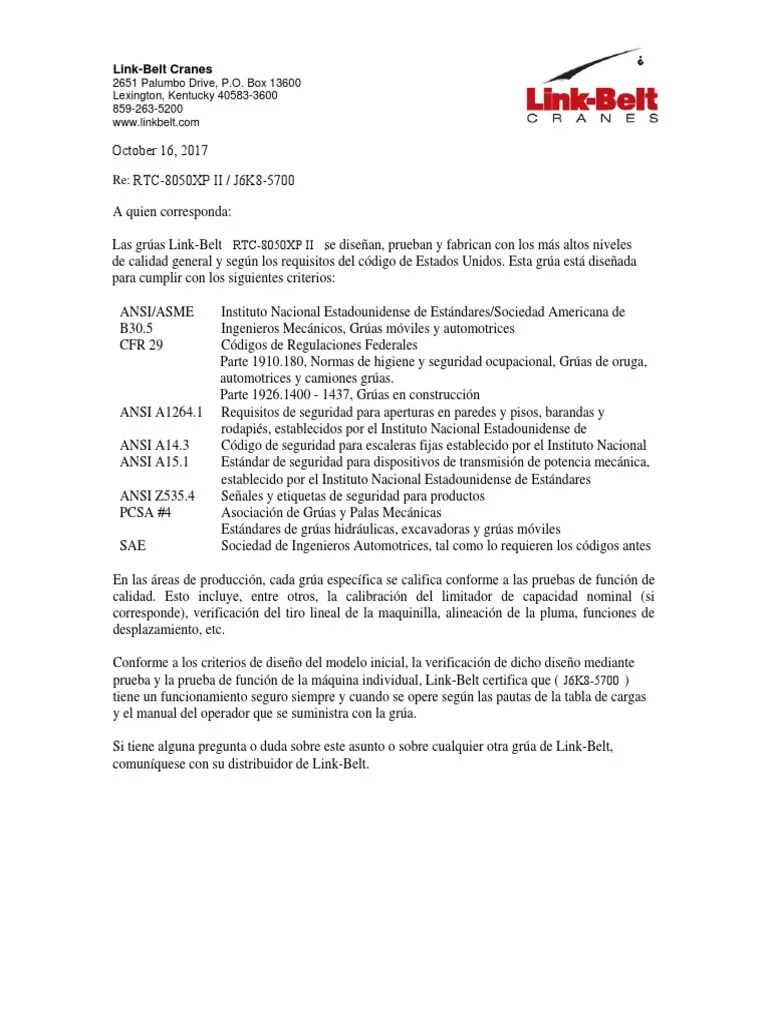 J6K85700 CODE COMPLIANCE Spanish LINK BELT 8050 PDF