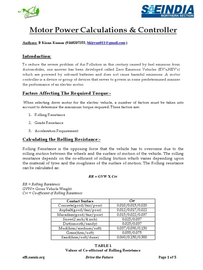 Motor Power Calculations and Controller PDF PDF Electric Motor Electrical Engineering