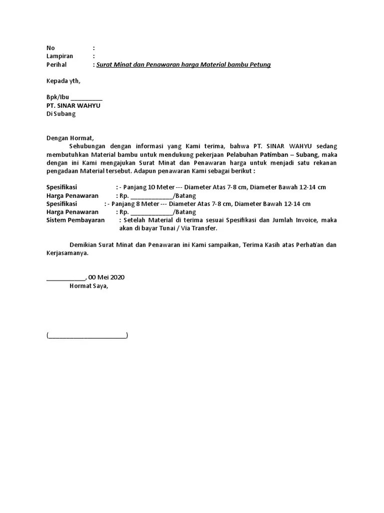 SURAT MINAT DAN PENAWARAN BAMBU Sinar Wahyu | PDF