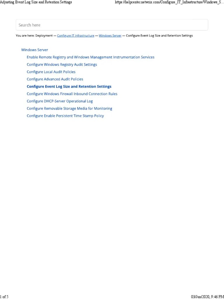 Adjusting Event Log Size and Retention Settings PDF Windows