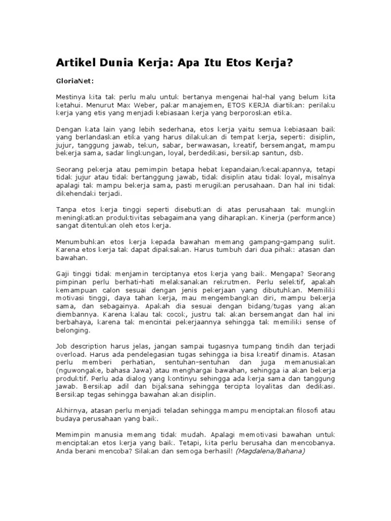 Artikel Dunia Kerja Apa Itu Etos Kerja&hellip;