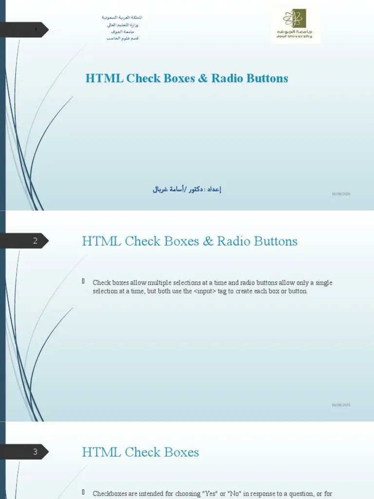 HTML Check Boxes & Radio Buttons PDF Graphical User Interfaces