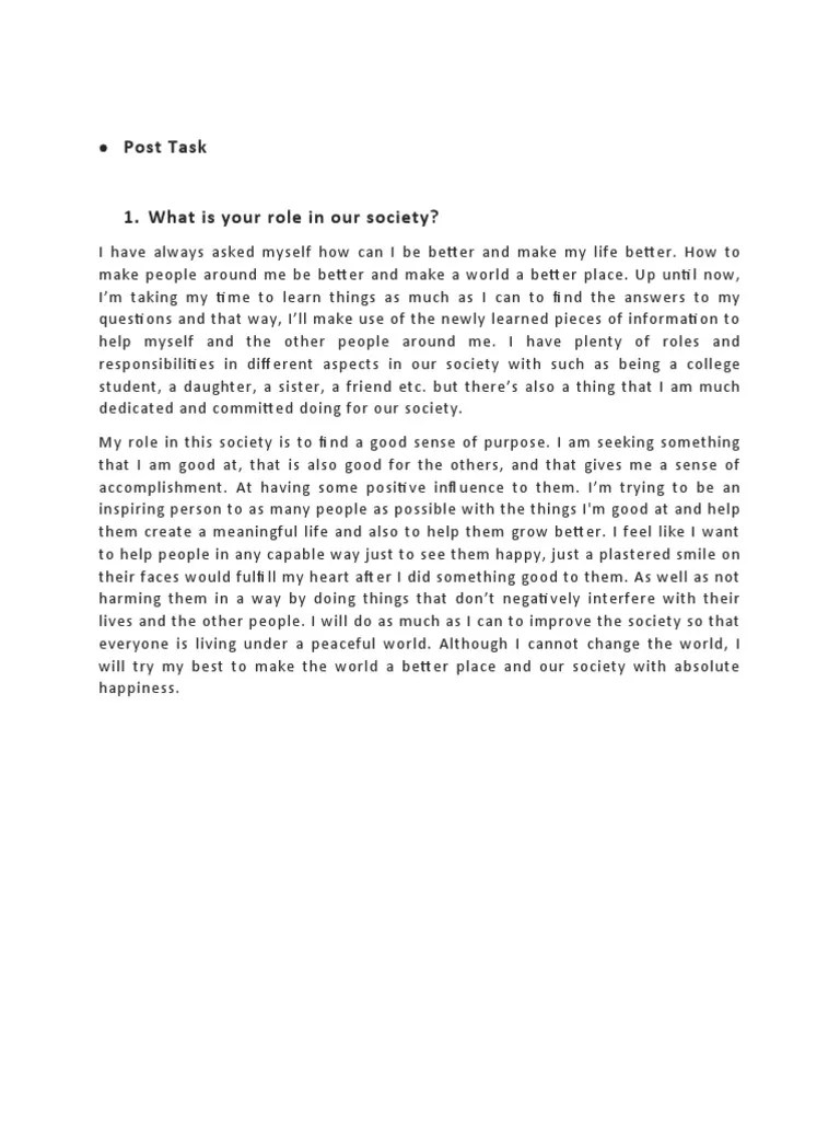 What Is Your Role in Our Society? Post Task PDF