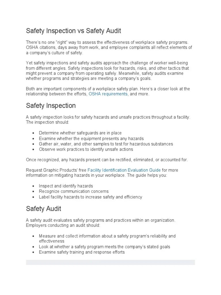 The Differences Between Safety Inspections and Safety Audits Key