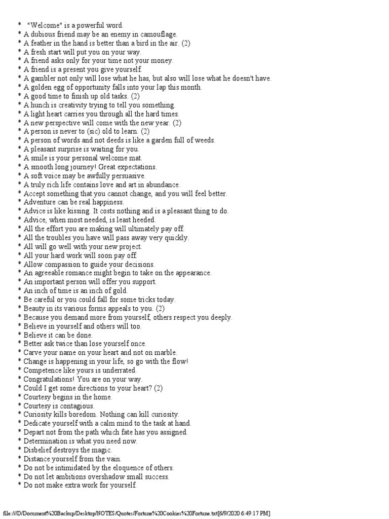 Fortune Cookies Fortune PDF Love Psychological Concepts