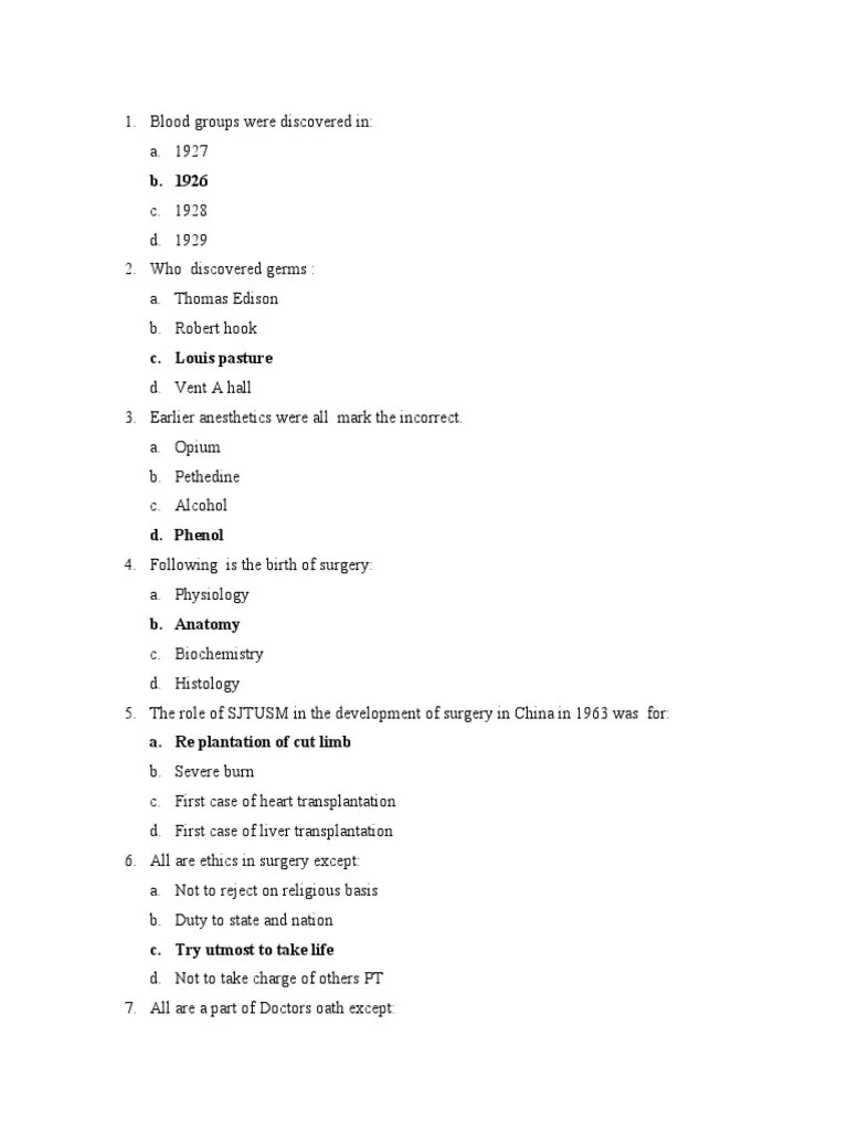 Surgery 8th Semester Mcqs PDF Sterilization (Microbiology) Shock