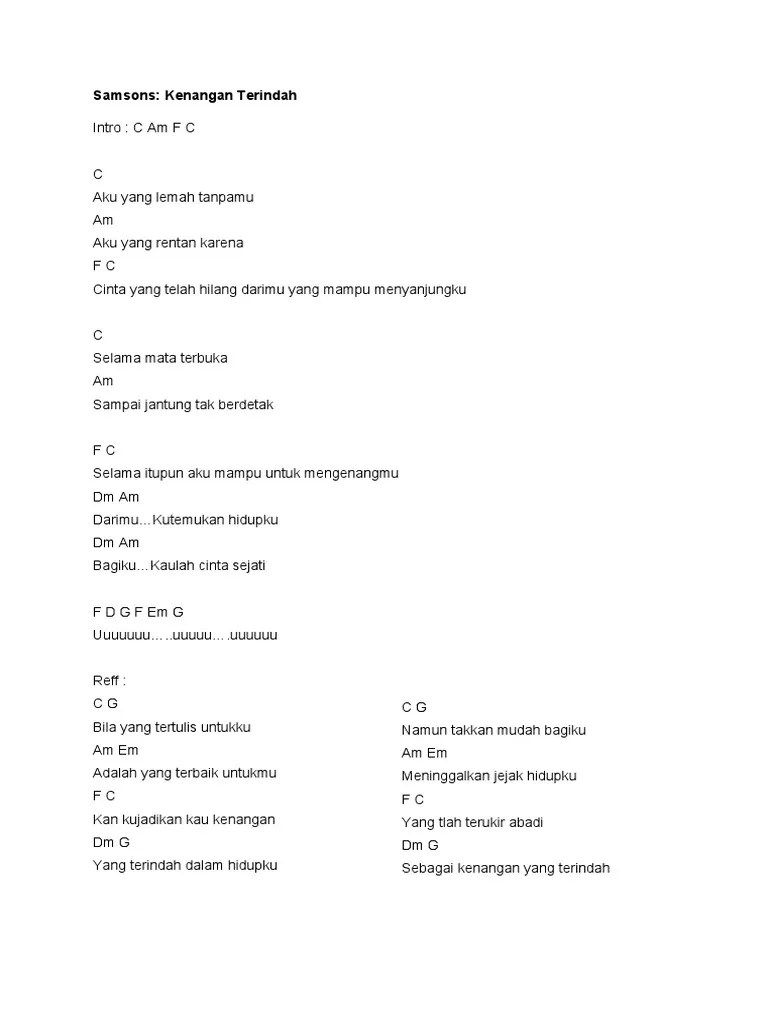 Lirik Dan Kunci Lagu Samson Kenangan Terindah