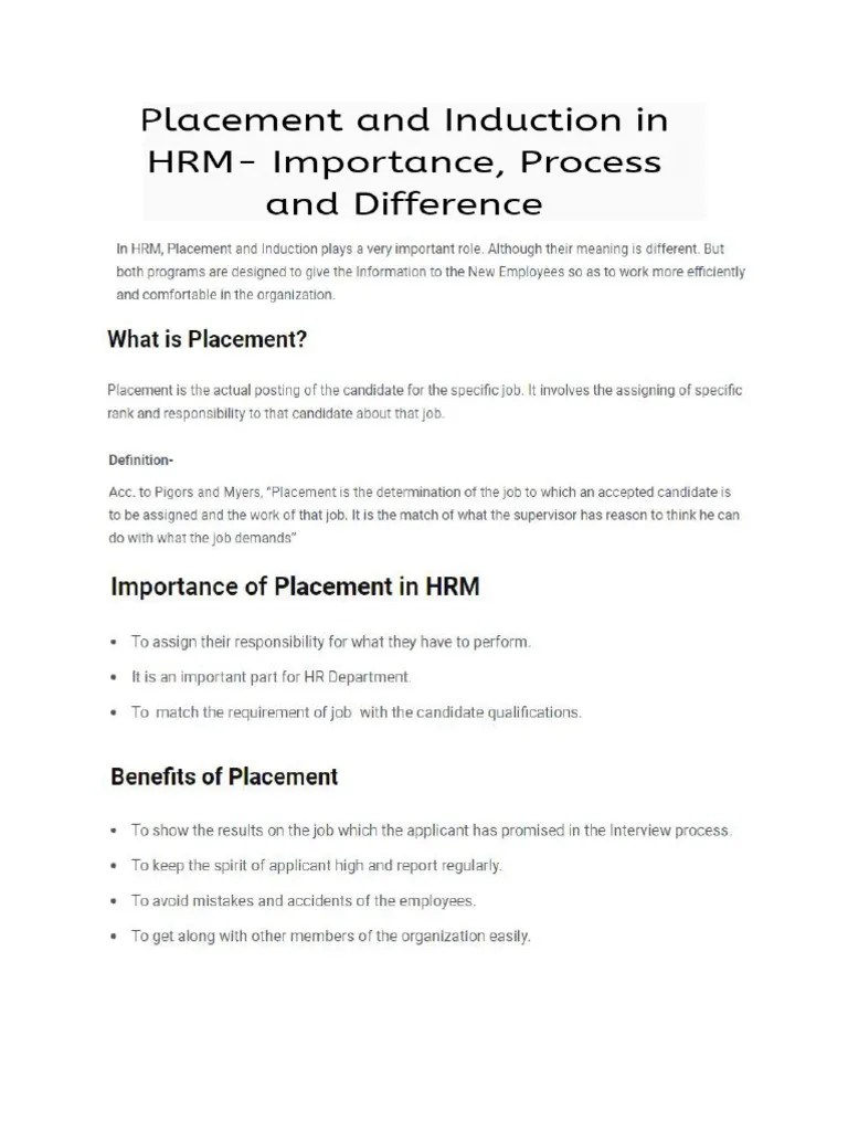 Induction and Placement PDF PDF