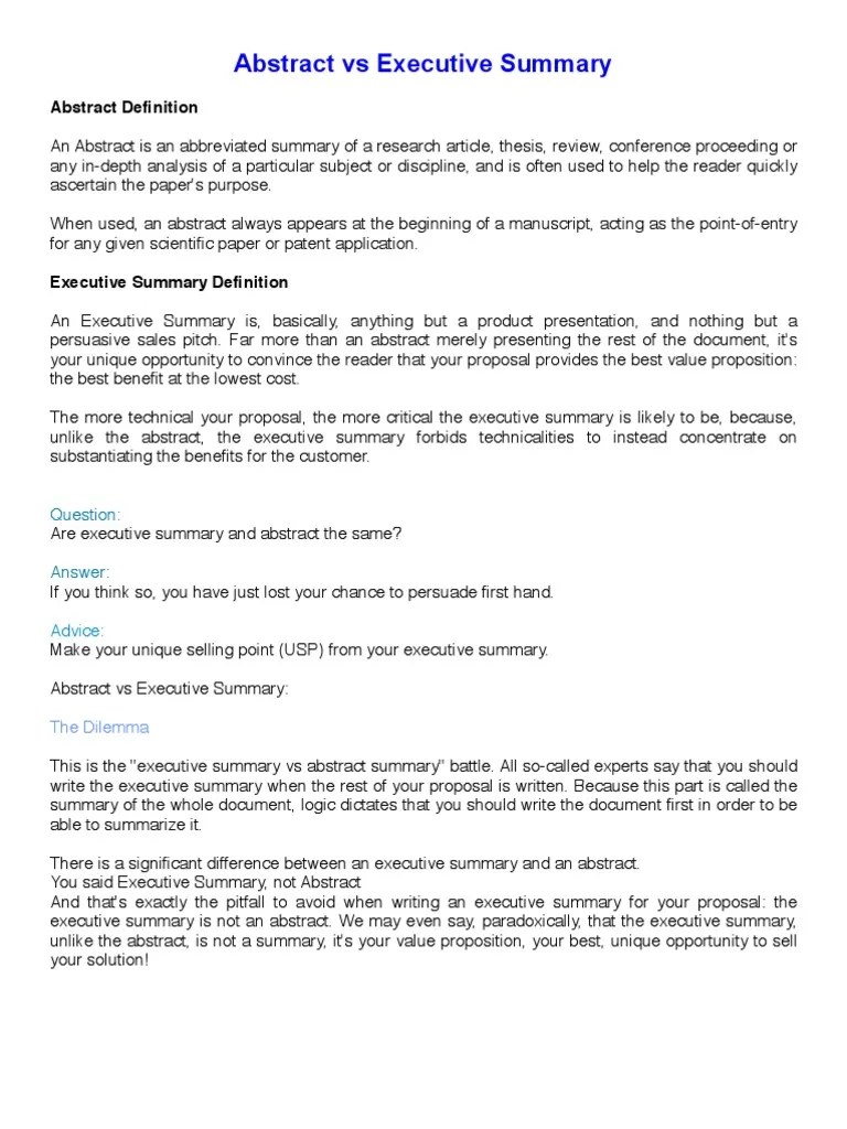 Abstract vs Executive Summary Persuasion Epistemology