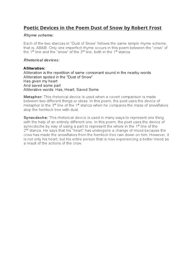 Poetic Devices in The Poem Dust of Snow PDF