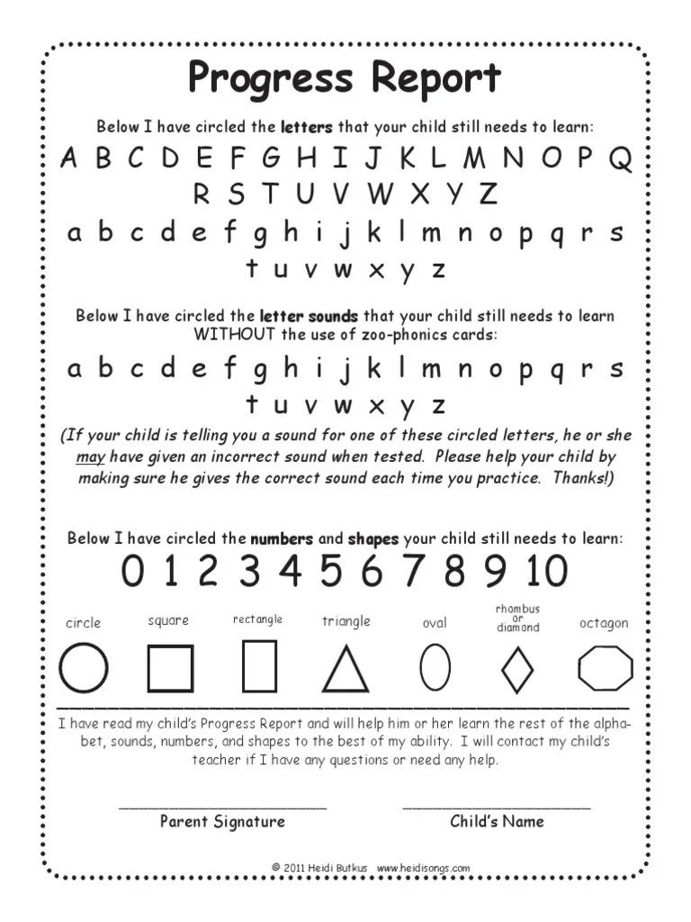 Alphabet Progress Report PDF PDF