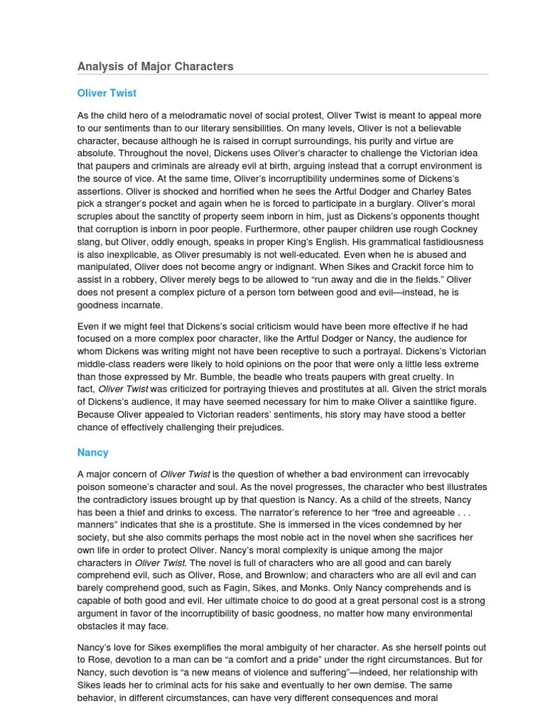 Analysis of Major Characters in Oliver Twist Nancy (Oliver Twist) Oliver Twist