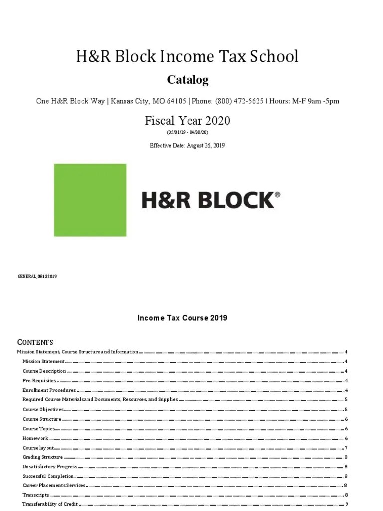 H&R Block Tax School Catalog PDF Earned Tax Credit