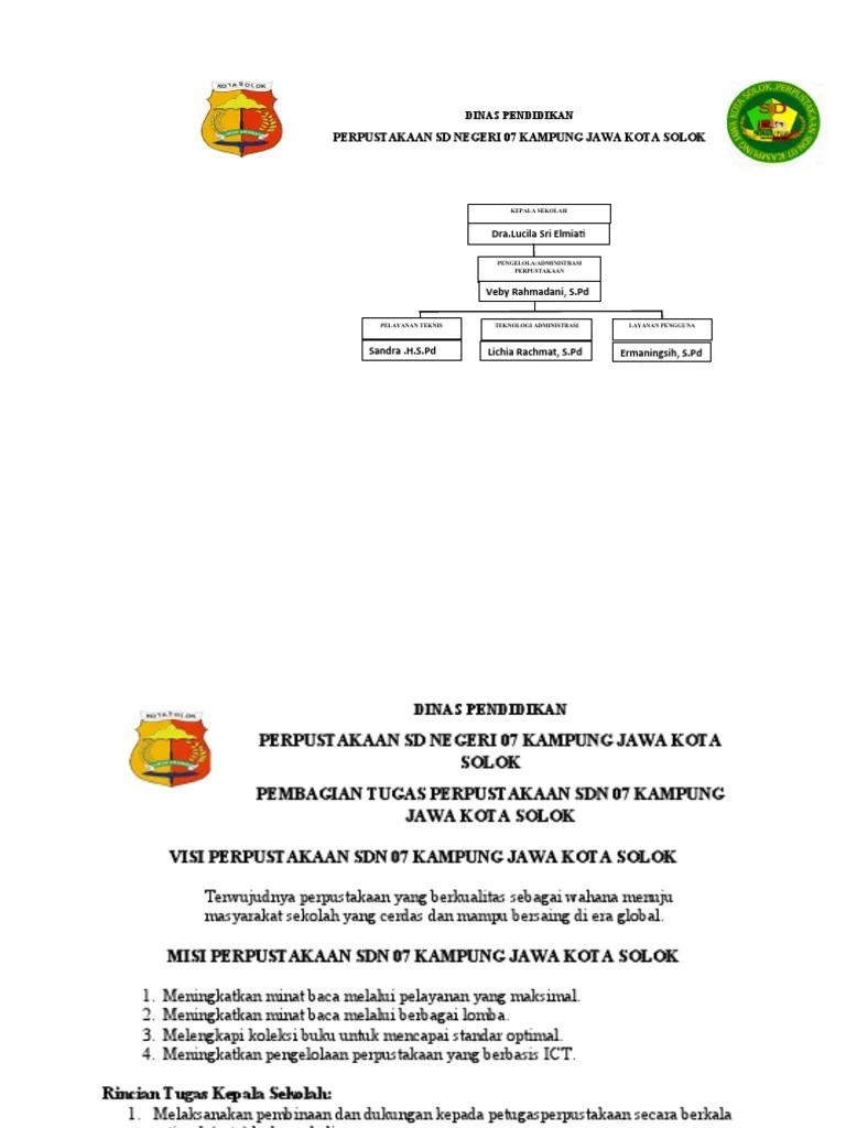 Struktur Organisasi Perpustakaan SD Negeri 07 Kampung Jawa Kota Solok | PDF