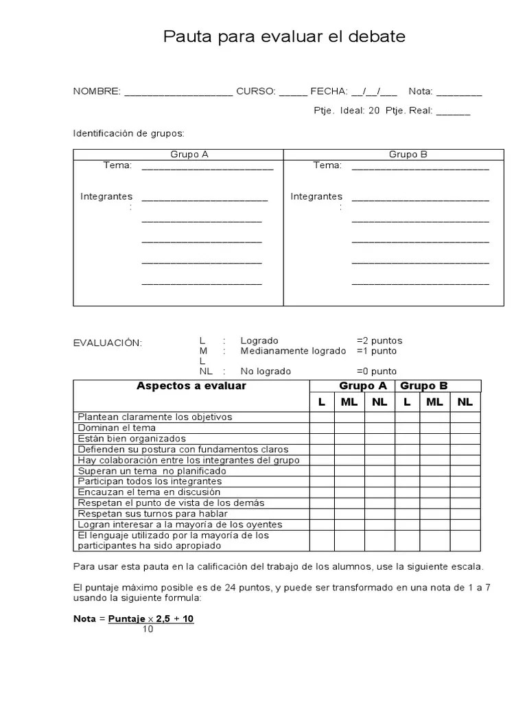Pauta Para Evaluar El Debate