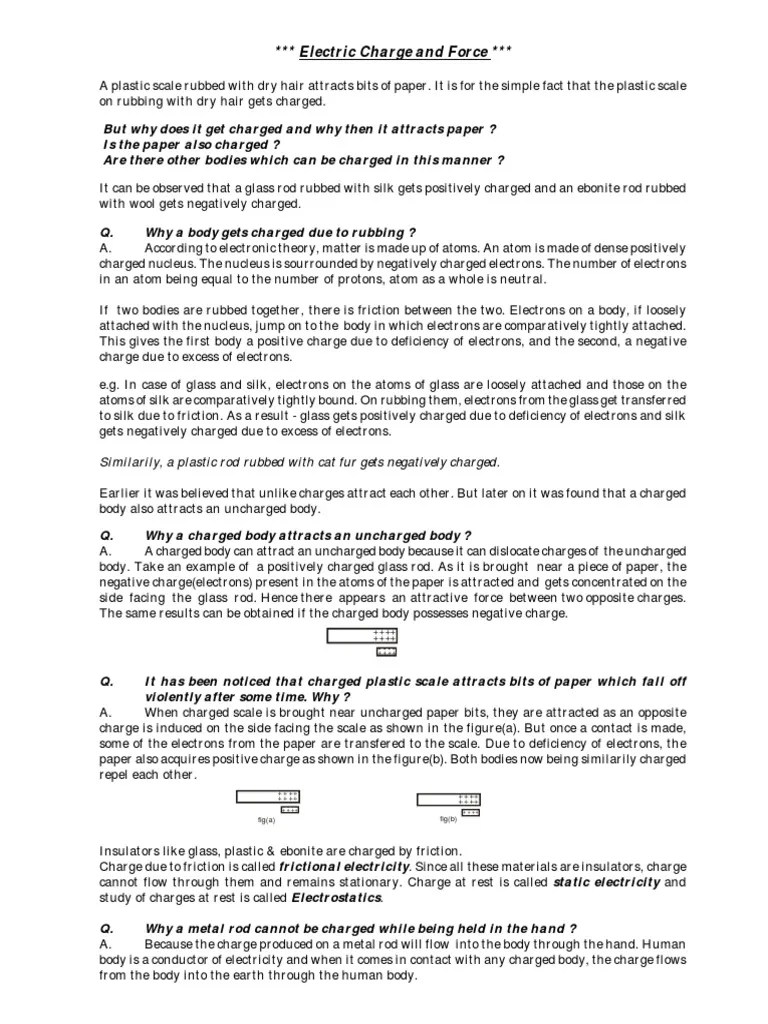 Electric Charge and Force Similarily, A Plastic Rod Rubbed With Cat