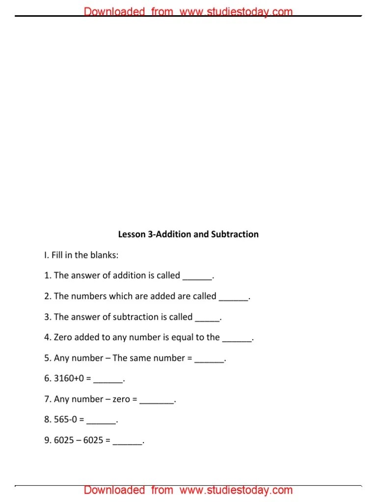 CBSE Class 3 Mathematics Worksheet (90) Addition and Subraction PDF Algebra Number Theory