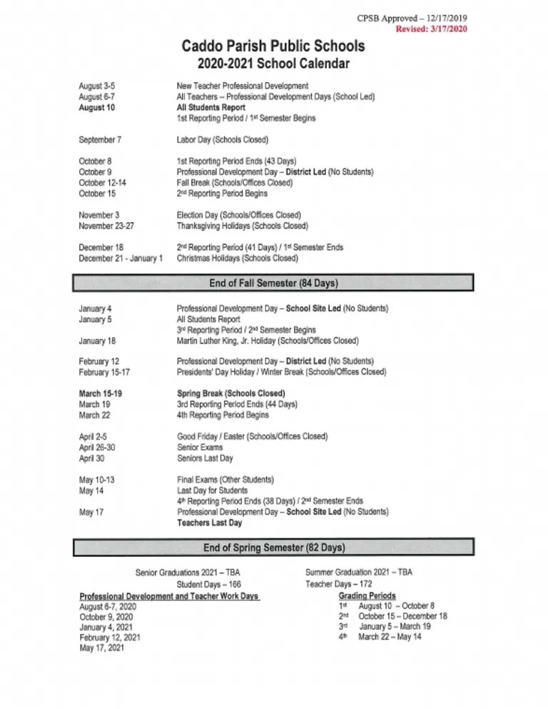 Caddo Parish School Calendar 2020 21 Caddo School District calendar for the 202021 academic year (last