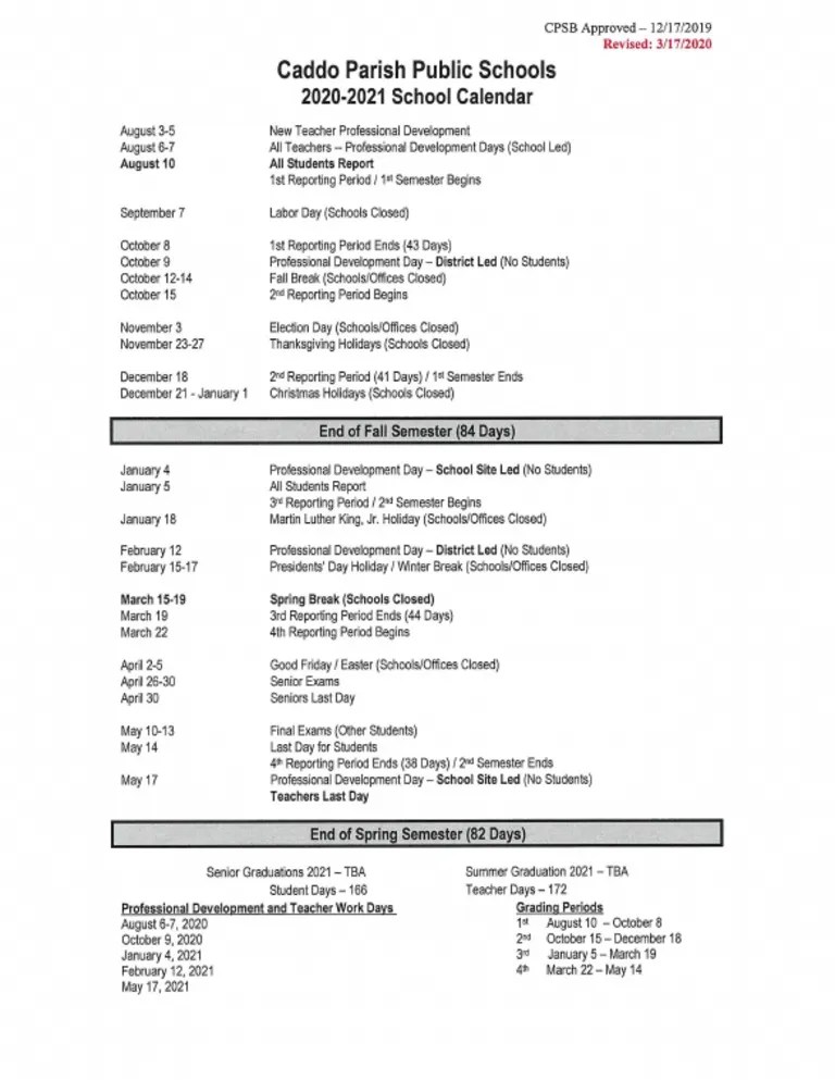 Caddo Schools Academic Calendar Caddo School District calendar for the 202021 academic year (last