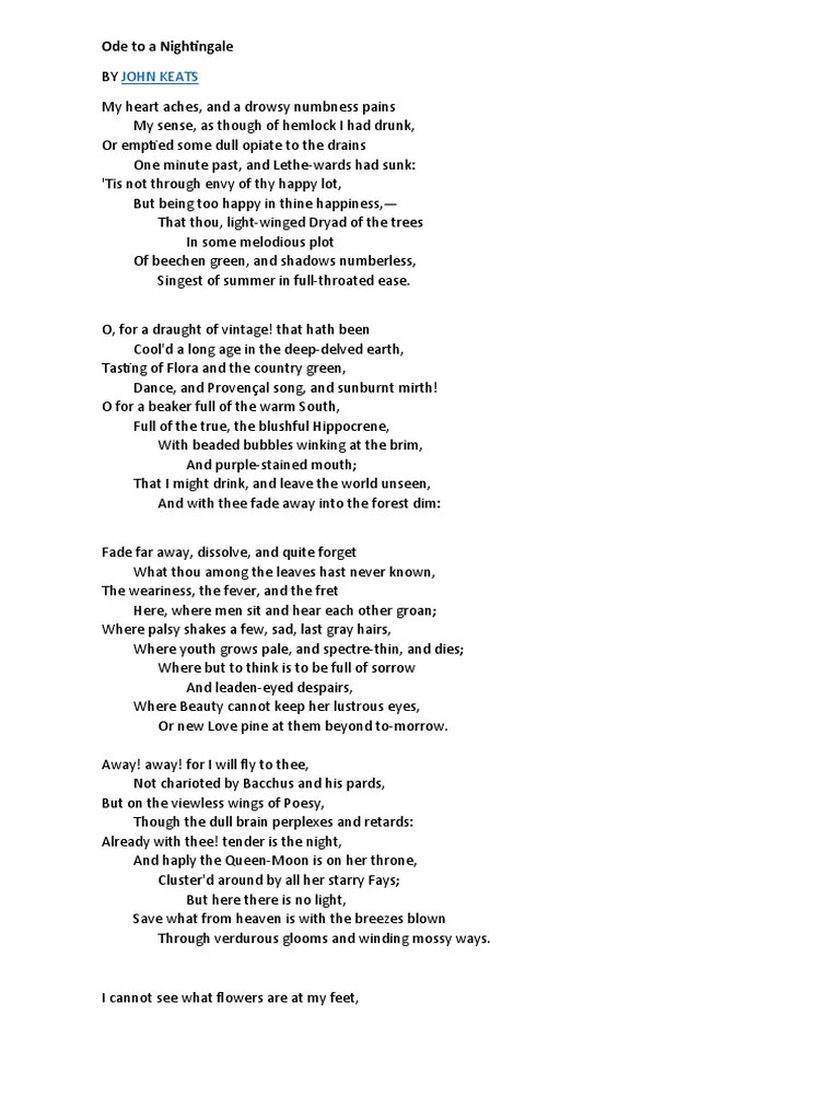Ode To A Nightingale PDF John Keats Poetry
