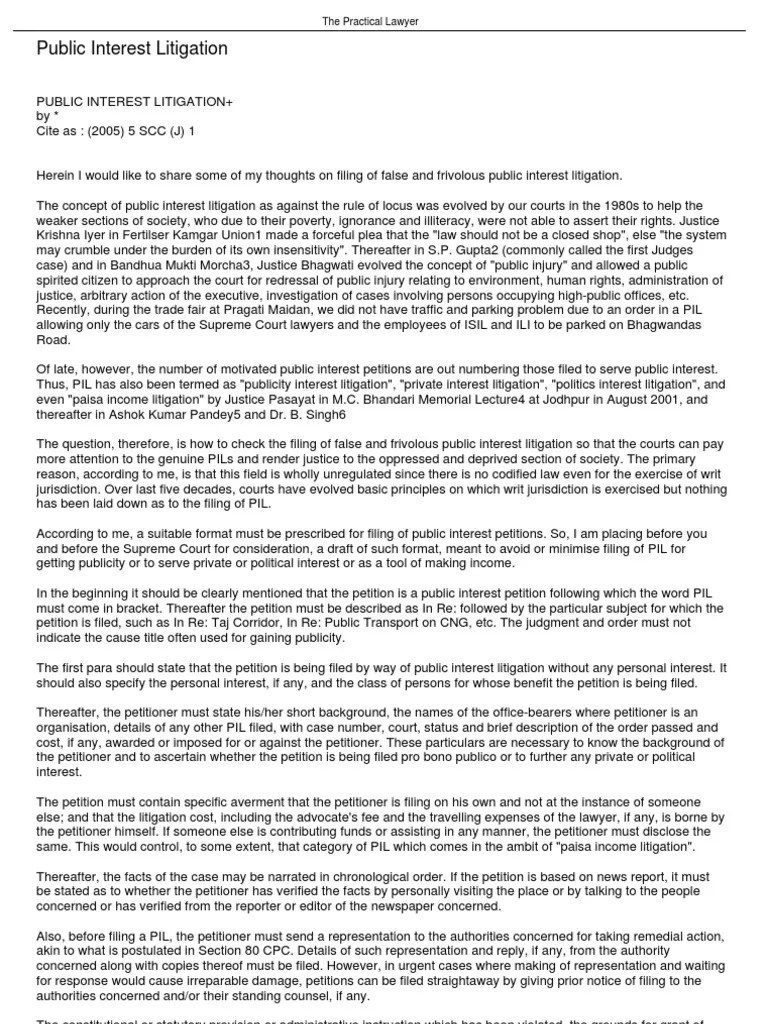 Pil Format Supreme Court Of India Lawsuit