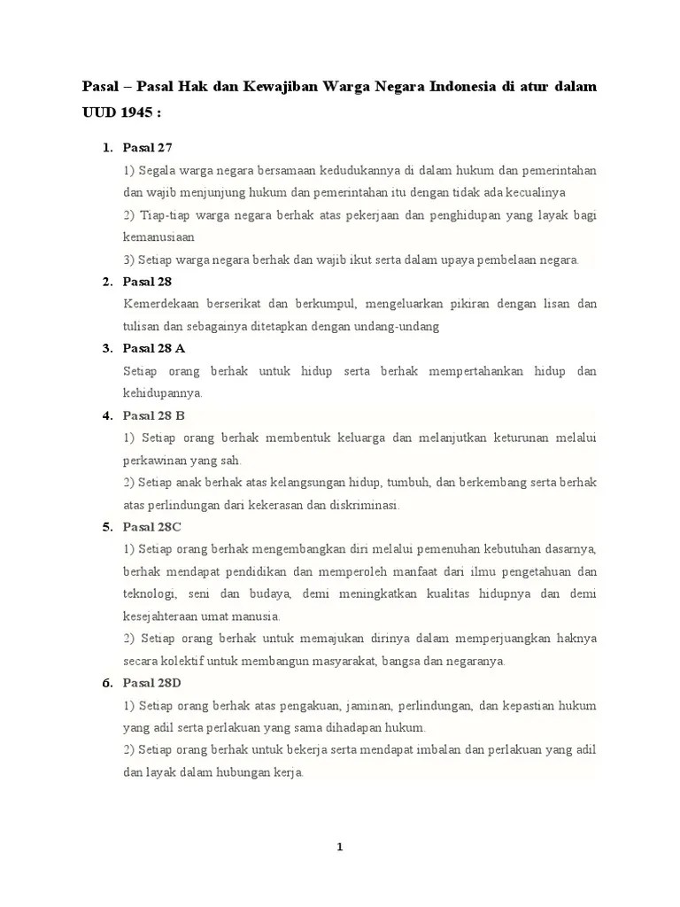 Pasal Pasal Hak Dan Kewajiban | PDF